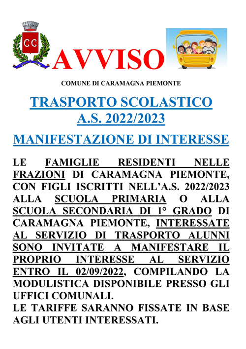 AVVISO TRASPORTO SCOLASTICO A.S. 2022/2023

