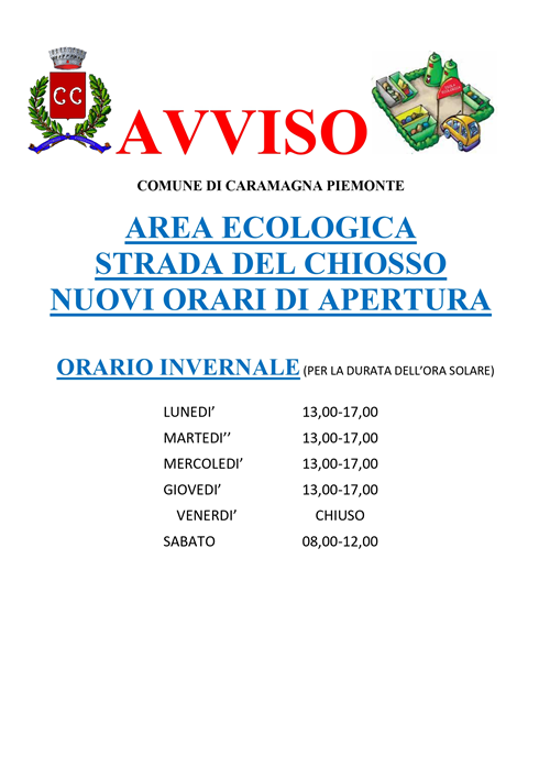 Nuovo orario isola ecologica.